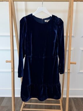 Boden Navy Velvet Long-Sleeve Ruffle-Hem Dress
